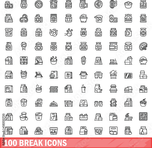 100 break icons set. Outline illustration of 100 break icons vector set isolated on white background