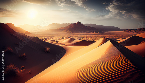 Sand dune landscape at sunset in Africa  generative AI