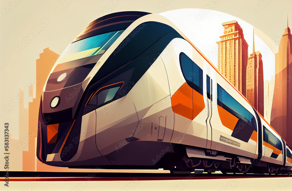 Transportation in city Speeding train on railroad track ,generative AI