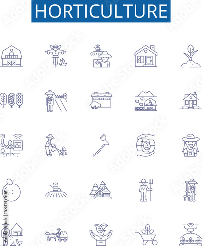 Horticulture line icons signs set. Design collection of Gardening, Nursery, Agronomy, Botany, Crops, Floriculture, Plants, Trees outline concept vector illustrations