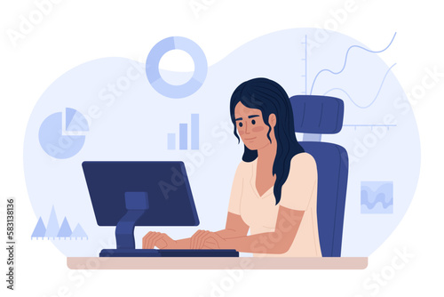 Data analyst career flat concept vector spot illustration. Editable 2D cartoon character on white for web design. Software engineer. Optimization. Data science creative idea for website, mobile app