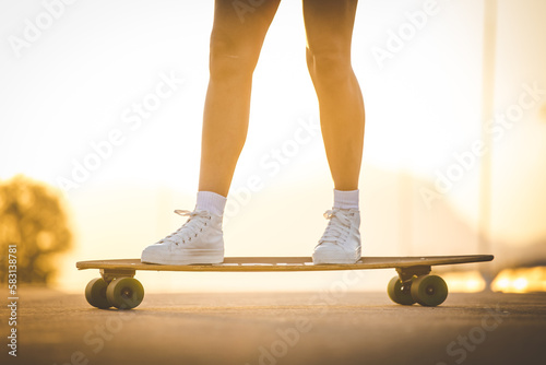 Young Woman Skateboarding in an Urban Environment