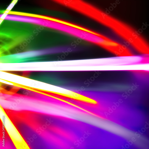 Abstract blurred background with glowing neon threads. Joyful festive background on the theme of high technology with light waves. Presentation of a product or startup.