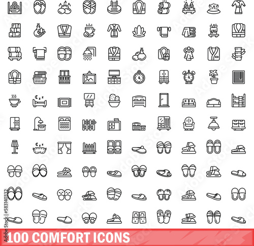 100 comfort icons set. Outline illustration of 100 comfort icons vector set isolated on white background