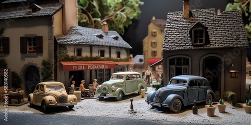 diorama d'un village Français typique, maquette - generative ai