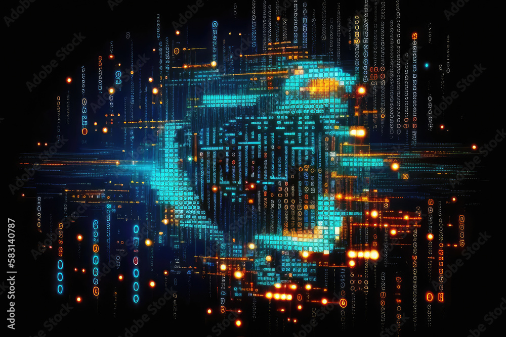 Fototapeta premium Abstract digital code in cyber space. Technology background, digital flow in a cyberspace matrix. Generative AI