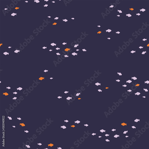 Seamless pattern with shoals of fish. Print for textile, wallpaper, covers, surface. For fashion fabric. Retro stylization.
