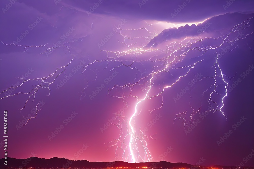 Lightning and thunderstorm supercell flash natural disaster fantasy