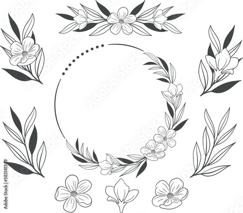  Drawn flower arrangements.  set of floral elements
