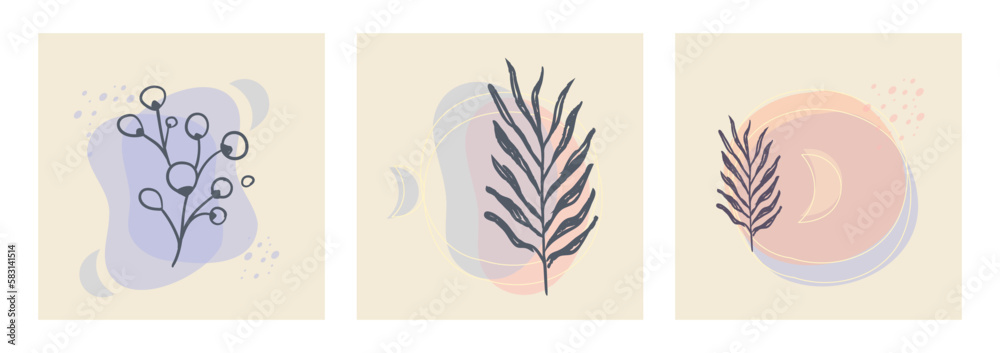 Botanical wall art vector set. Aesthetic Foliage line art drawing with organic abstract shapes. Plant Art design for print, cover, wallpaper. Minimalist and natural design. Botanical wall art vector set. Aesthetic Foliage line art drawing with organic abstract shapes. Plant Art design for print, cover, wallpaper. Minimalist and natural design.