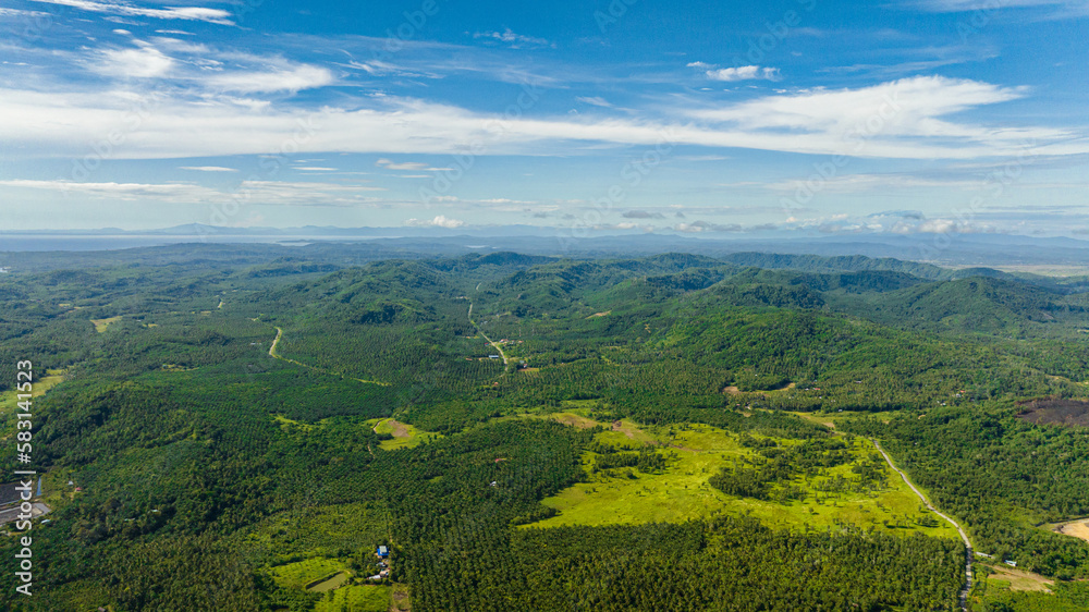Obraz premium The island of Borneo is covered with rainforest and jungle. Tropical landscape and mountains. Borneo, Malaysia.