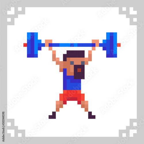 Sportsman with a barbell in pixel art