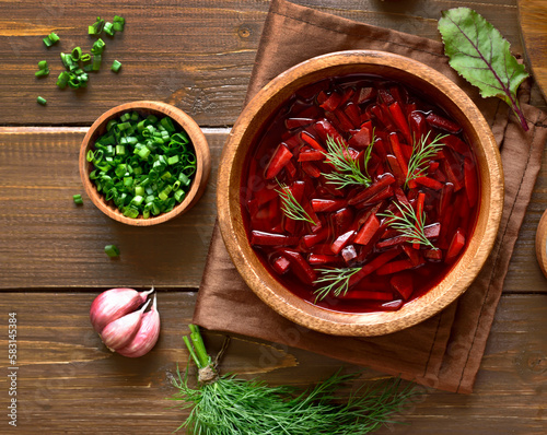 Fototapeta Naklejka Na Ścianę i Meble -  Beetroot soup, borscht in bowl