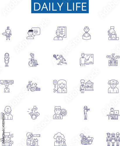 Daily life line icons signs set. Design collection of Routine, Daily, Habits, Everyday, Normal, Usual, Commonplace, Drudgery outline concept vector illustrations