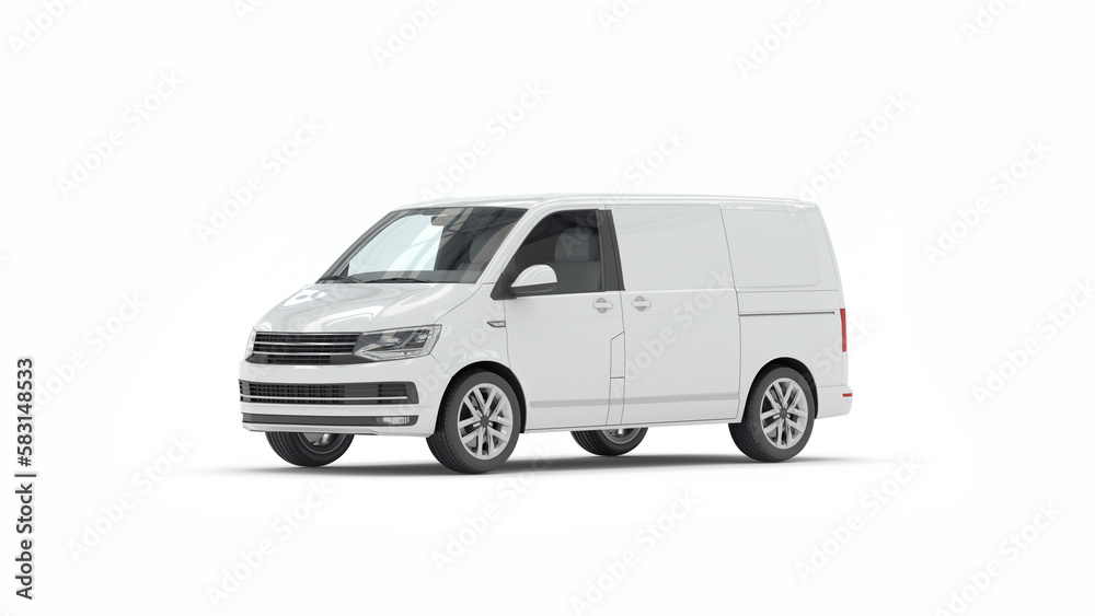 3D Illustration white minivan and vehicle on white background 3D Illustration white minivan and vehicle on white background