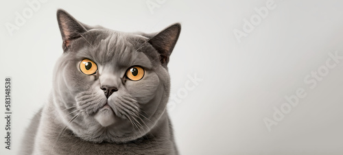 Portrait of a British cat on a white isolated background for advertising. Pet concept. Generative Ai
