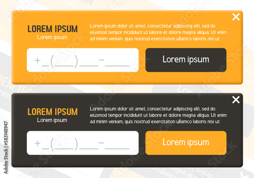 Feedback form. Free call form, call me. Orange and black forms in claymorphism style. Vector clipart. 