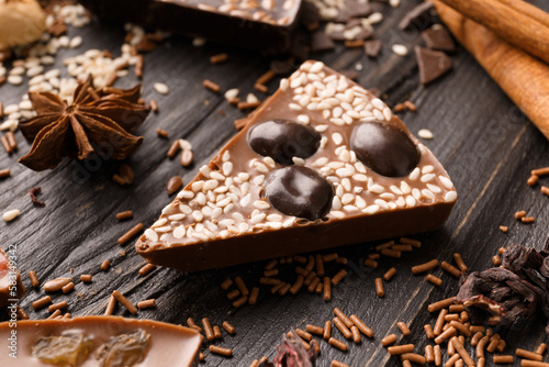 Chocolate pizza isolated on ? wooden background