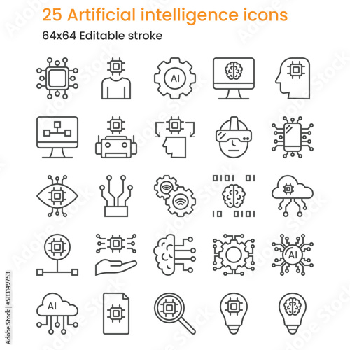 Set of Artificial intelligence icons. outline style