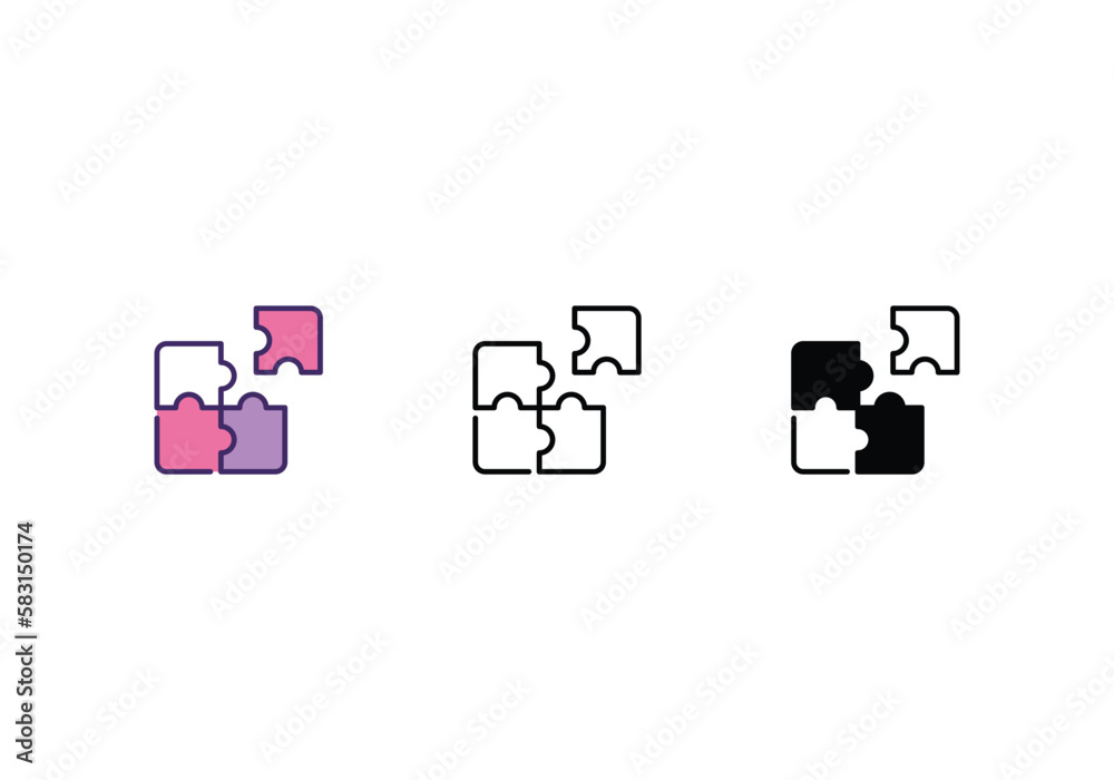 problem solve icons set with 3 styles, vector stock illustration