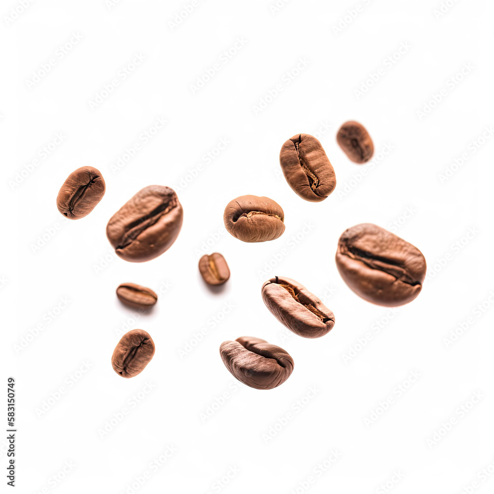 Coffee beans in flight on a white background Coffee beans in flight on a white background
