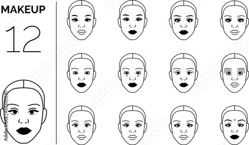 types of makeup on woman's face. Vector icon set