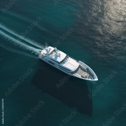 Yacht in the sea, top view. AI generative. © Iaroslav