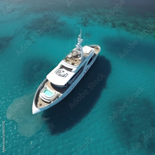 Yacht in the ocean, top view. AI generative.