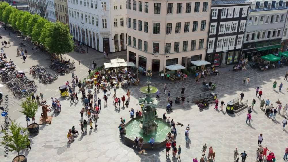 View of the people walking in the centre of Copenhagen, Denmark on a sunny day
