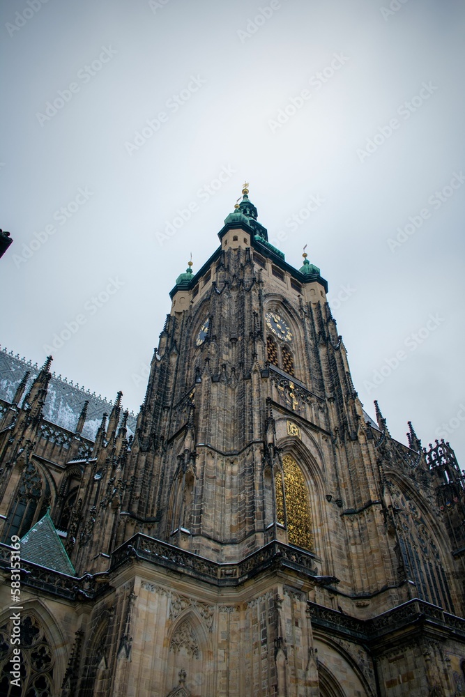 Vertical shot of the Metropolitan Cathedral of Saints Vitus in Prague, Czechia