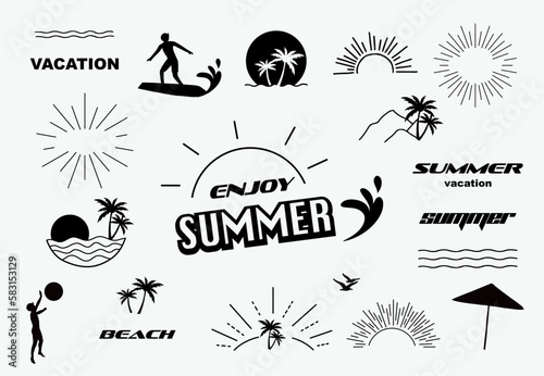 Summer typographic with sun, sea and beach in retro style