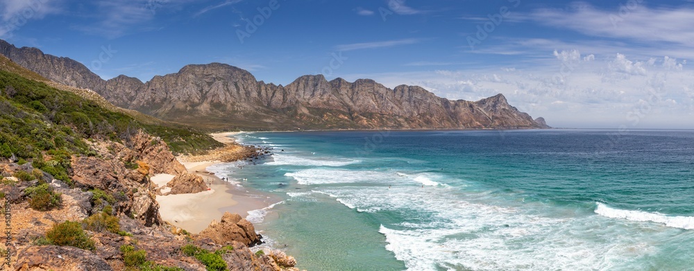 View of Kogelberg Mountain Ranges Over Kogel Bay Beach in South Africa.