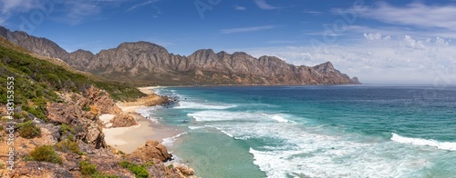 View of Kogelberg Mountain Ranges Over Kogel Bay Beach in South Africa.