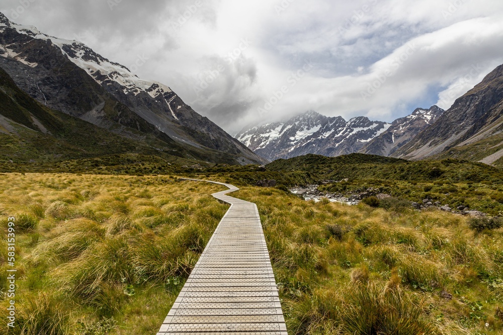 the boardwalk to the top of the mountains looks like it is coming down the boardwalk to the top of the mountains looks like it is coming down