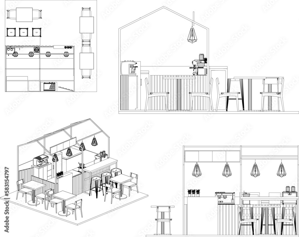 Modern minimalist cafe illustration vector sketch