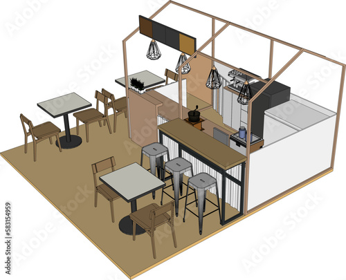 Modern minimalist cafe illustration vector sketch
