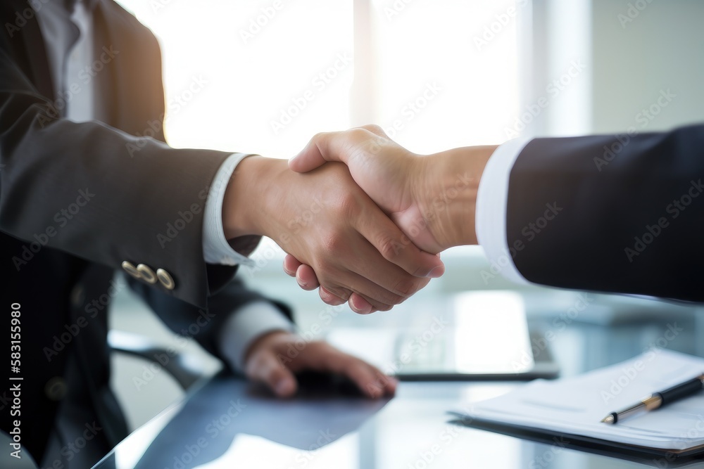 Business people shaking hands together after agreement of business deal.