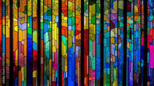 Colorful stained glass window. Abstract stained-glass background. Art Nouveau decoration for interior. Vintage pattern. Generative AI