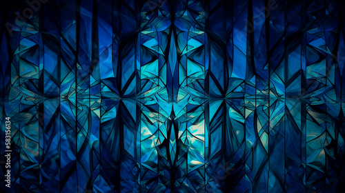 Colorful stained glass window. Abstract stained-glass background. Art Nouveau decoration for interior. Vintage pattern. Generative AI