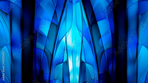 Colorful stained glass window. Abstract stained-glass background. Art Nouveau decoration for interior. Vintage pattern. Generative AI