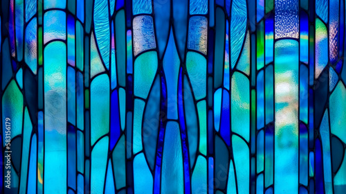 Colorful stained glass window. Abstract stained-glass background. Art Nouveau decoration for interior. Vintage pattern. Generative AI