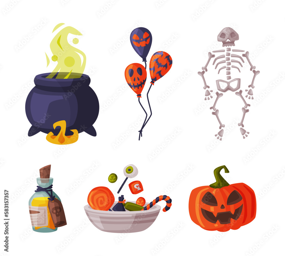 Fototapeta premium Halloween Holiday Scary Objects and Symbol Vector Set