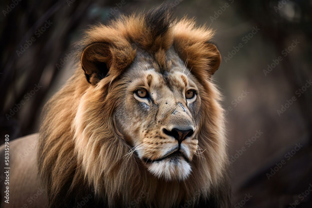 Male lion portrait in the wild