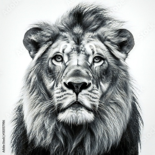 Magestic male lion portrait on a white background