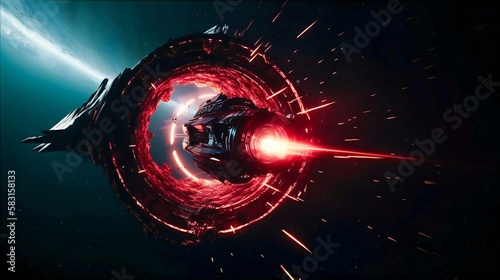 Spaceship flying through a portal, created using Generative AI