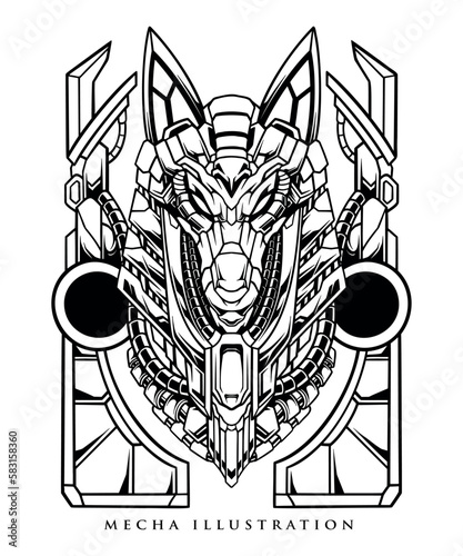Anubis head mech vector line art style illustration