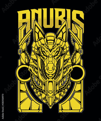 Anubis head mech vector line art style illustration