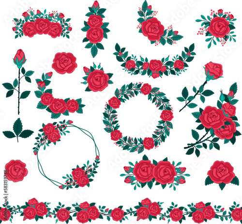 Red vintage roses, Compositions of roses for decoration.