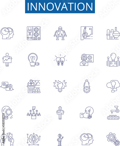 Innovation line icons signs set. Design collection of Innovate, Novel, Create, Advance, Pioneer, Breakthrough, Fresh, New outline concept vector illustrations