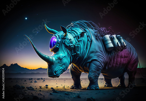 alien erhinoceros in the space digital illustration © valentina
